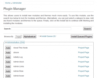 Modules list in Plugin Manager