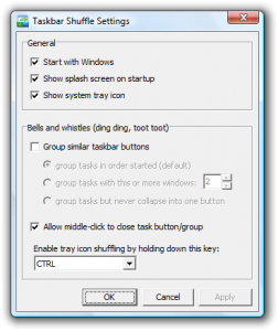 Taskbar Shuffle Settings dialog Taskbar Shuffle Settings dialog