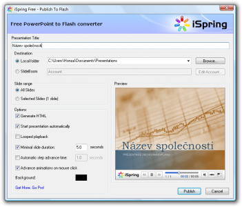iSpring Free Publish to Flash window iSpring Free Publish to Flash window