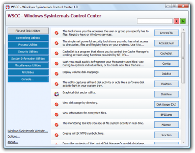Windows Sysinternals Control Center main window Windows Sysinternals Control Center main window