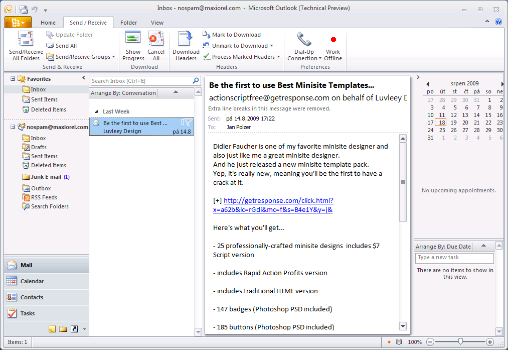 First glimpse of MS Office 2010 - Outlook 2010