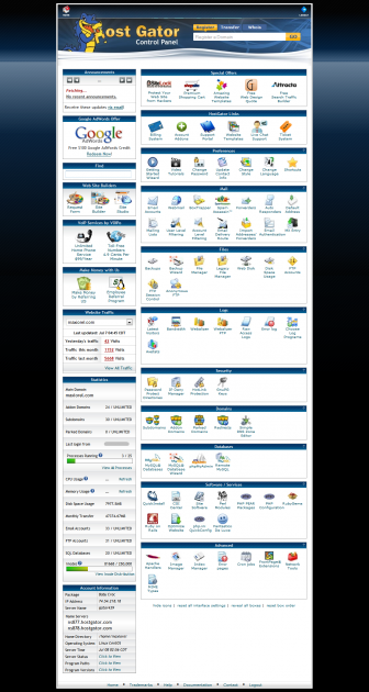 The HostGator administrative interface