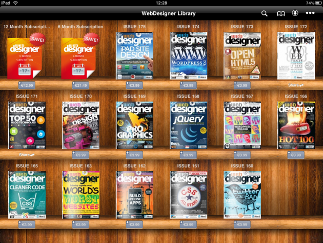 Web Designer Mags library on iPad