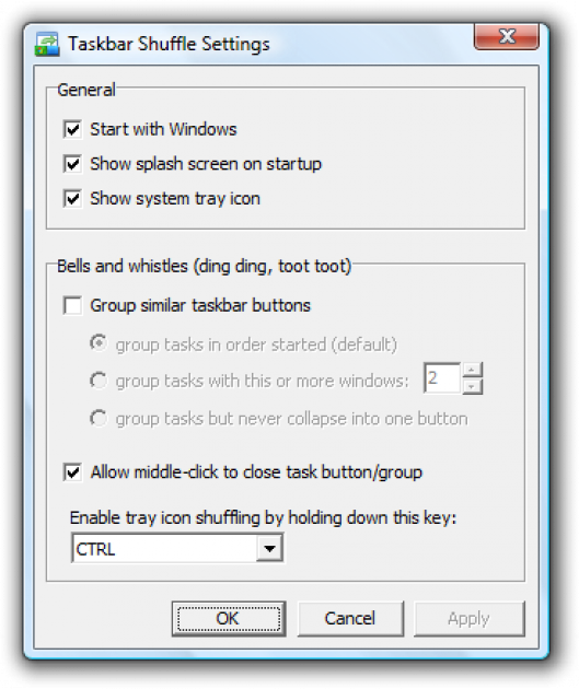 Taskbar Shuffle Settings dialog