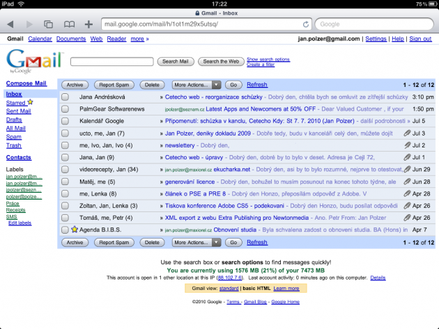 Classic Gmail on iPad