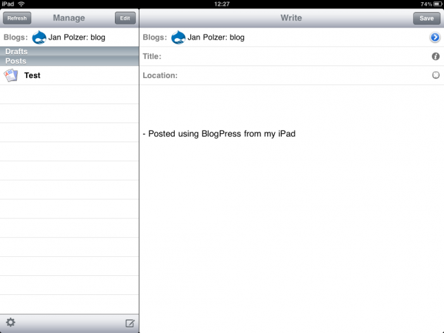 BlogPress on iPad